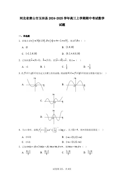 河北省唐山市玉田县2024-2025学年高三上学期期中考试数学试题