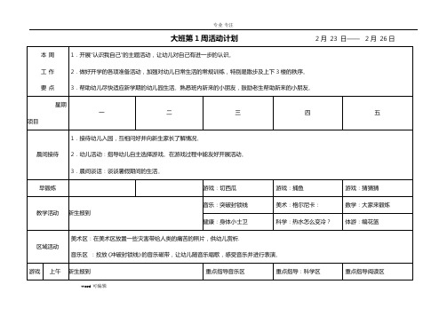 幼儿园大班周计划表超级详细