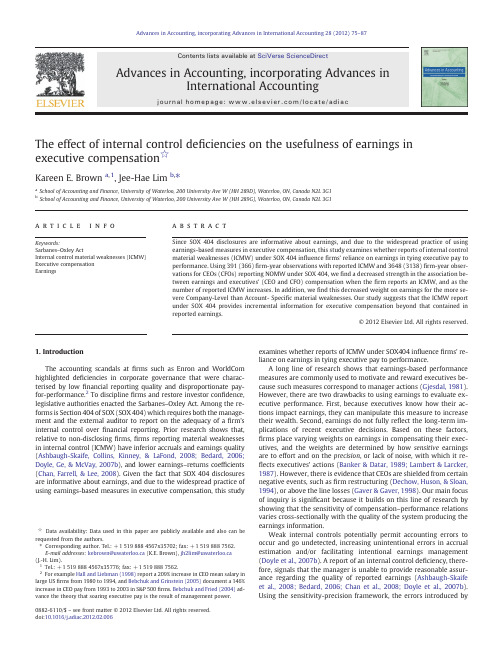 The effect of internal control deficiencies on the usefulness of earnings in executive compensation