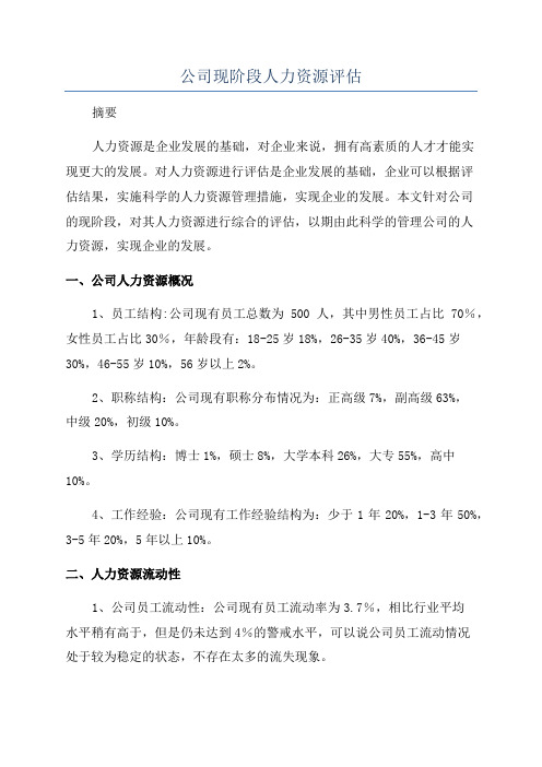 公司现阶段人力资源评估