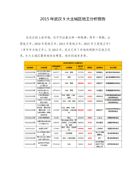 武汉9大主城区地王报告