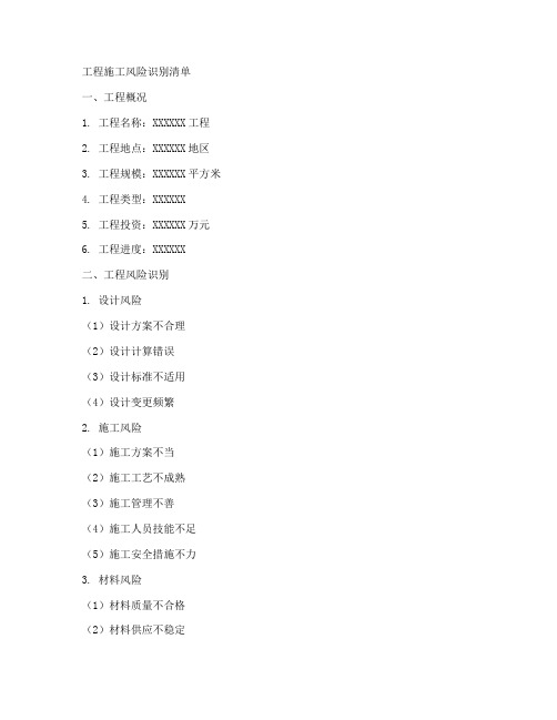 工程施工风险识别清单