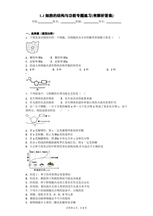 1.2细胞的结构与功能专题练习(有解析答案)