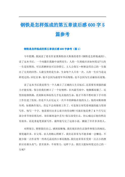 钢铁是怎样炼成的第五章读后感600字5篇参考