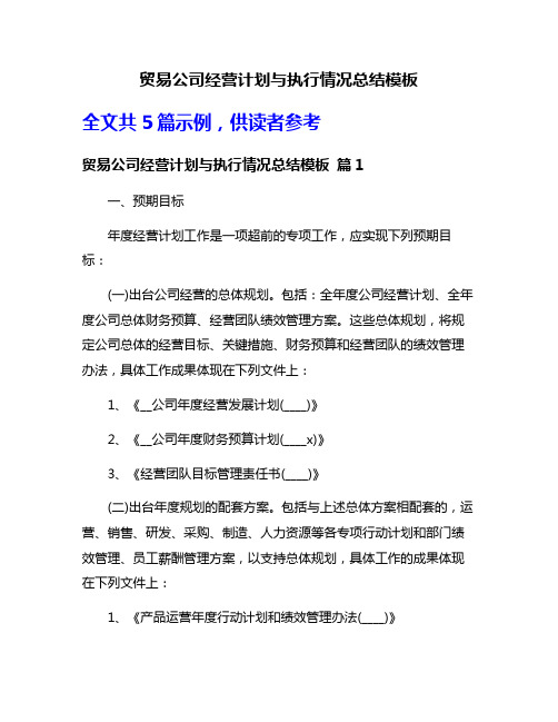 贸易公司经营计划与执行情况总结模板