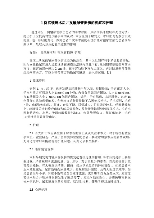 1例宫颈癌术后并发输尿管损伤的观察和护理