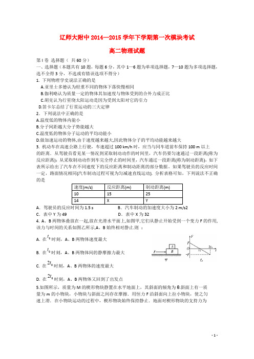 辽宁师大附中高二物理下学期第一次模块考试试题