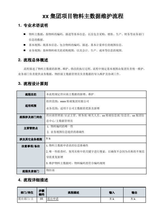 企业公司制度文件   物料主数据维护流程