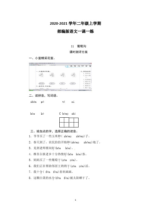 【部编版】语文二年级上册11《葡萄沟》 课时测评(带答案)