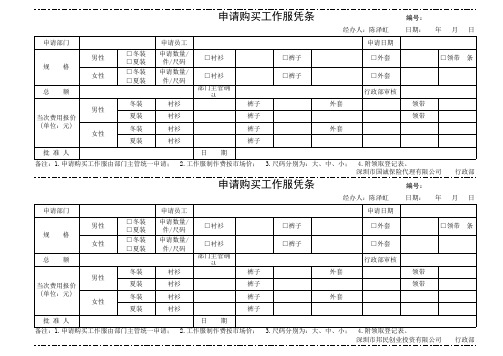 申请购买工作服凭条