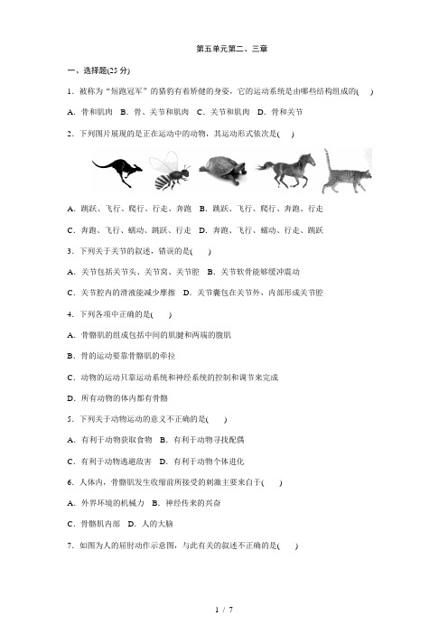 人教版八年级上册生物  第五单元第二三章. 单元测试 含答案