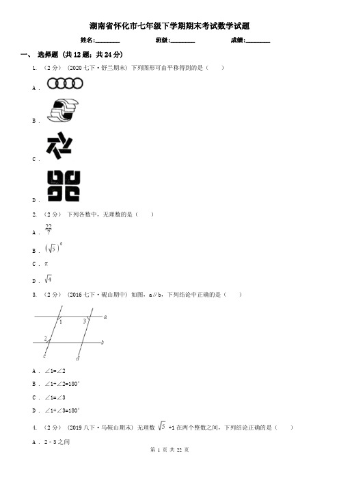 湖南省怀化市七年级下学期期末考试数学试题