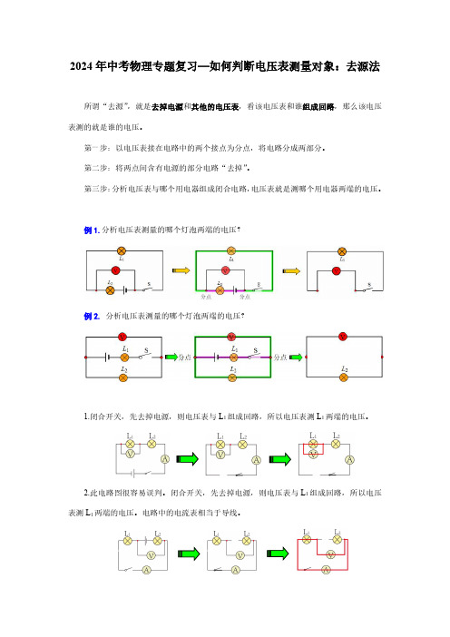 2024年中考物理专题复习—如何判断电压表测量对象：去源法