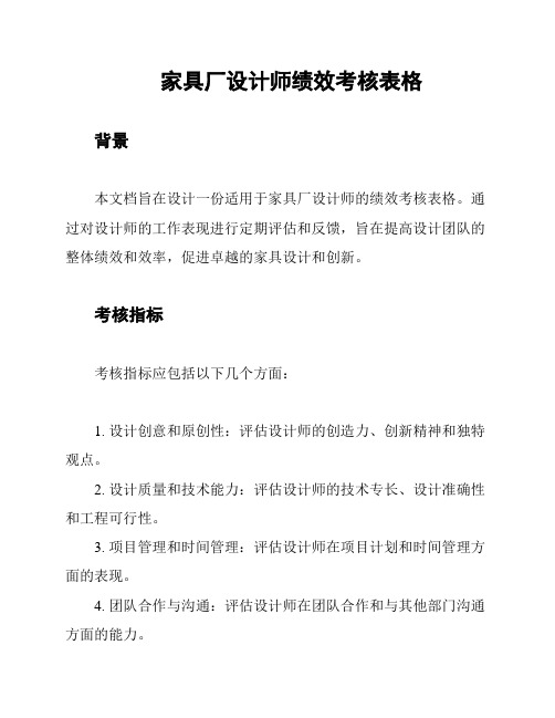 家具厂设计师绩效考核表格