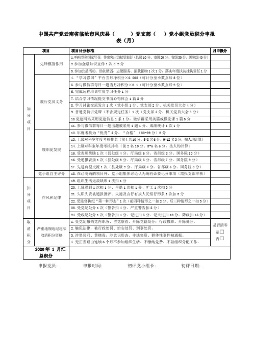 《中国共产党党员XXi党支部党员积分申报表》