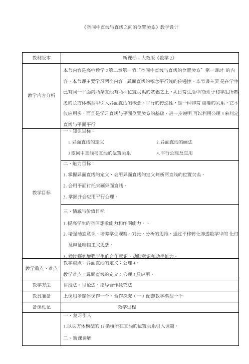 【优选整合】人教A版高二数学必修二第二章点、直线、平面之间的位置关系2.1.2空间中..doc