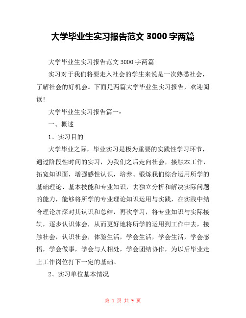 大学毕业生实习报告范文3000字两篇