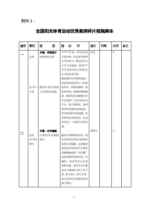 全国阳光体育运动优秀案例--视频脚本