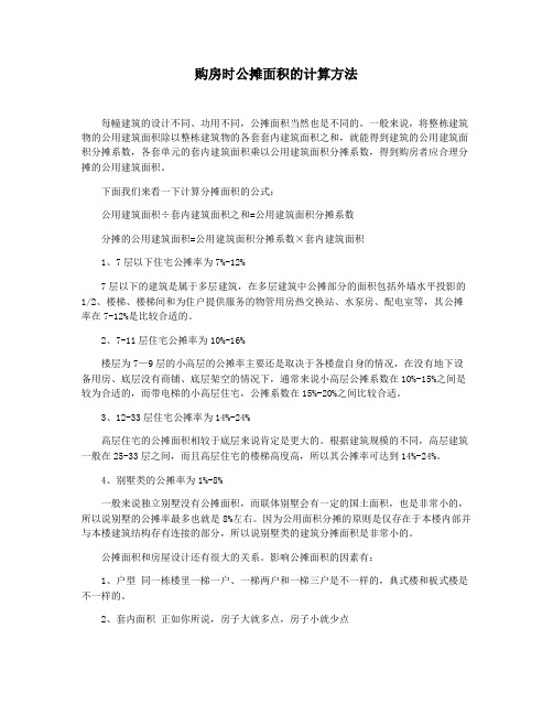 购房时公摊面积的计算方法