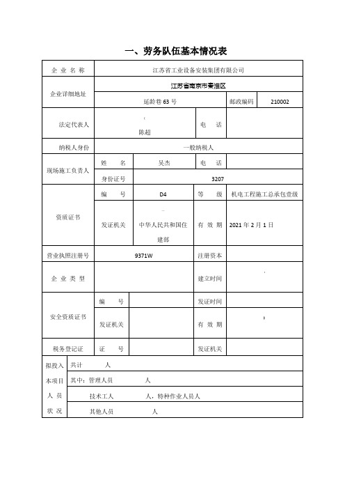 劳务队伍资格审查-样表