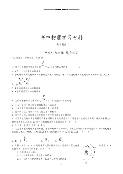 人教版高中物理必修二万有引力定律综合练习.docx