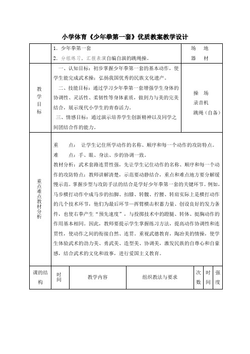 小学体育《少年拳第一套》优质教案教学设计