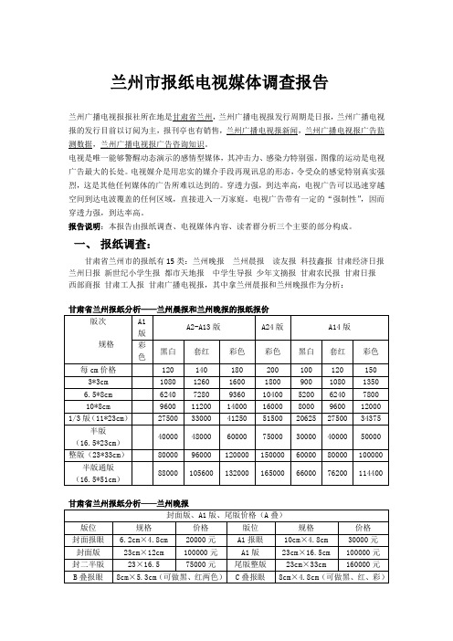 兰州市报纸电视媒体调查报告资料