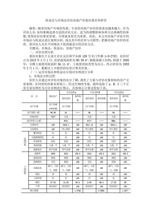 收益法与市场法评估房地产价值结果差异研究