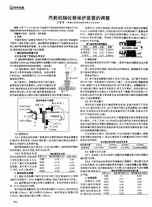 汽轮机轴位移保护装置的调整