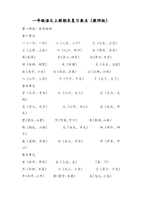 部编版一年级语文上册期末复习：知识点总结(全)