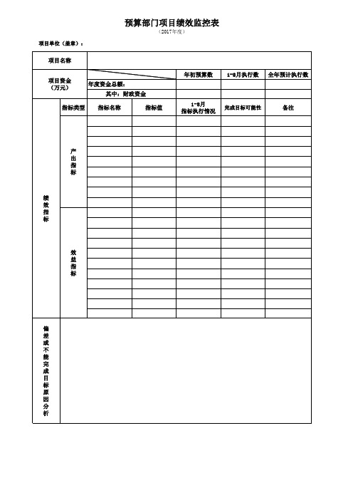 预算部门项目绩效监控表