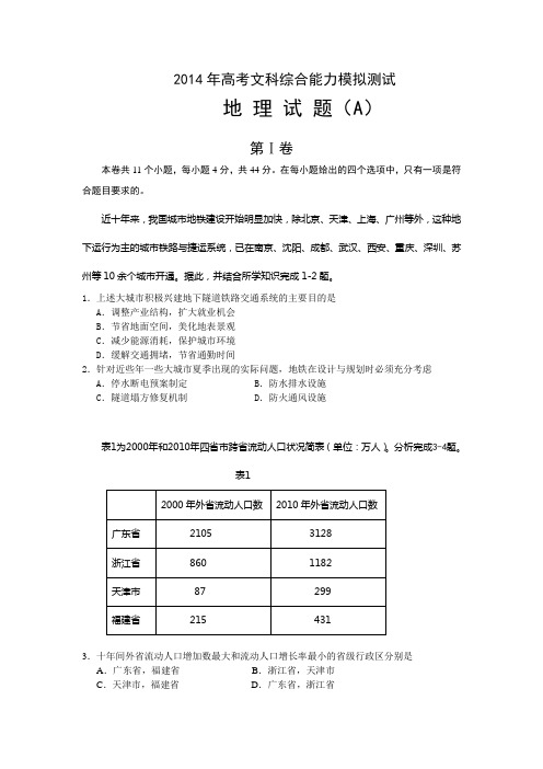2014 模拟地理试题(A)