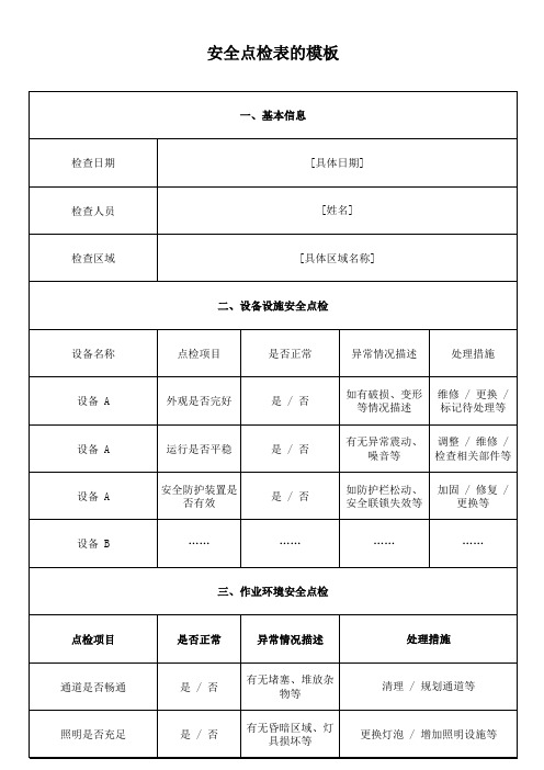 安全点检表的模板