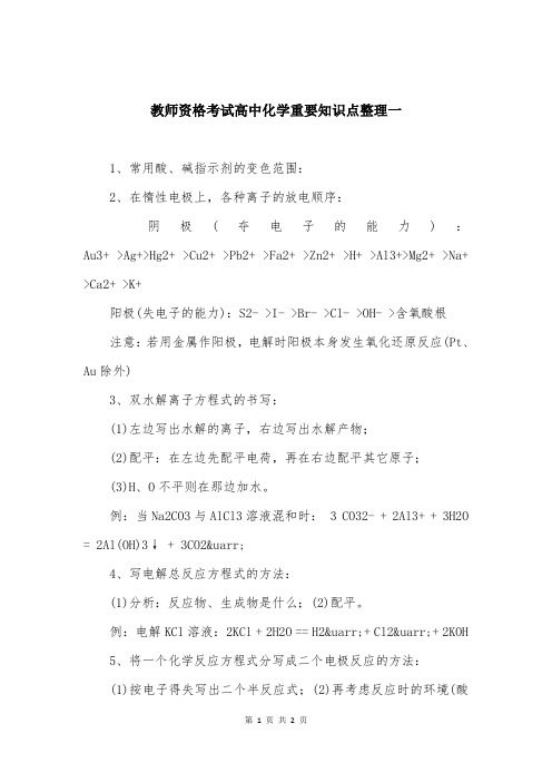 教师资格考试高中化学重要知识点整理一