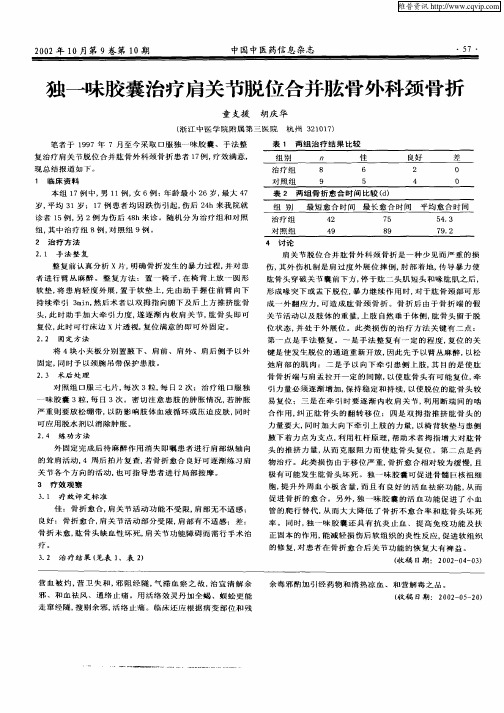 独一味胶囊治疗肩关节脱位合并肱骨外科颈骨折