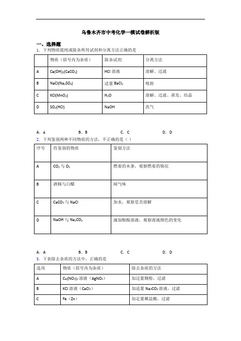 乌鲁木齐市中考化学一模试卷解析版