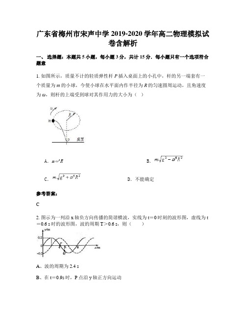 广东省梅州市宋声中学2019-2020学年高二物理模拟试卷含解析