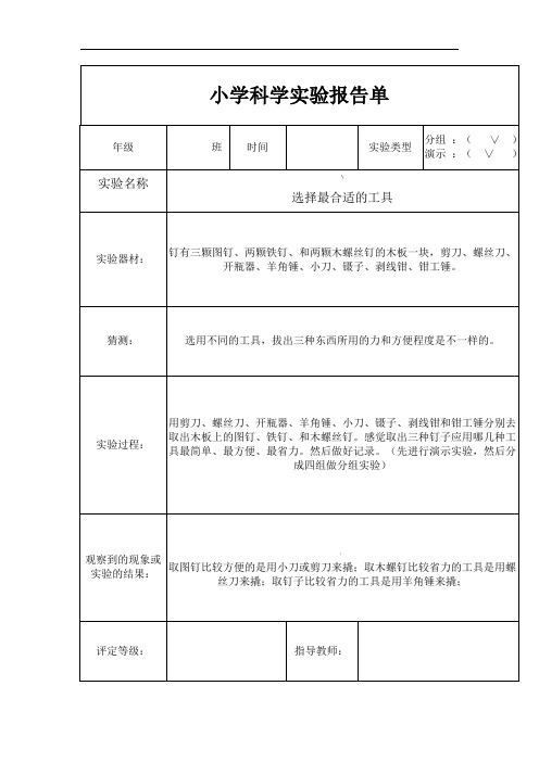 教科版六年级上册科学实验报告