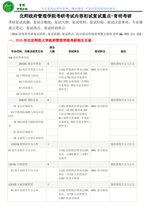 2016北京师范大学人力资源管理考研复试真题、考研分数线、复试流程、复试热点-育明考研考博