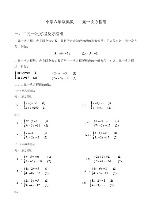 小学奥数二元一次方程组