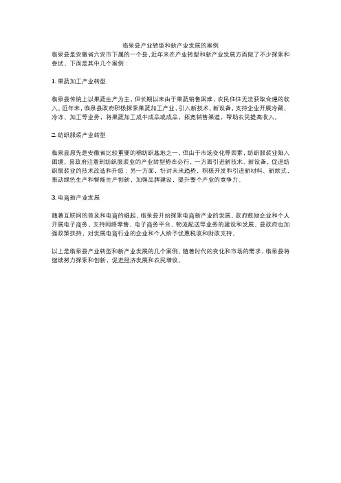 临泉县产业转型和新产业发展的案例