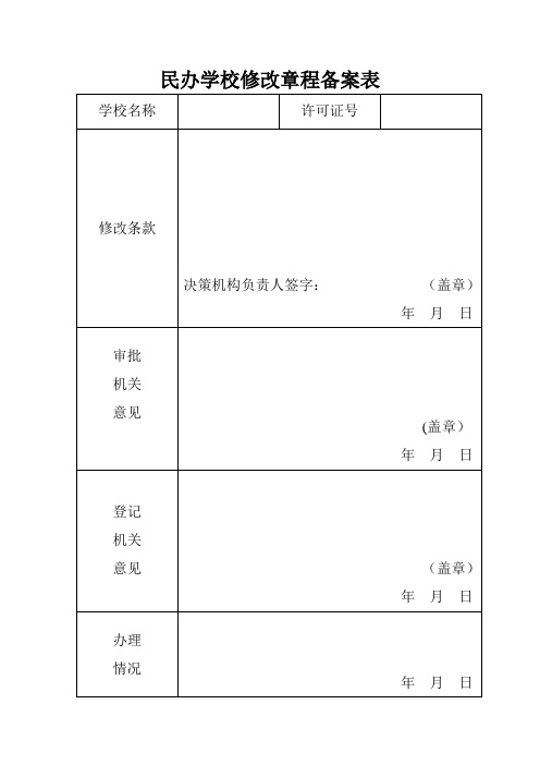 民办学校修改章程备案表