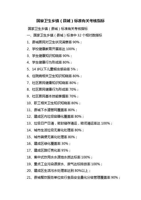 最新国家卫生乡镇(县城)标准有关考核指标