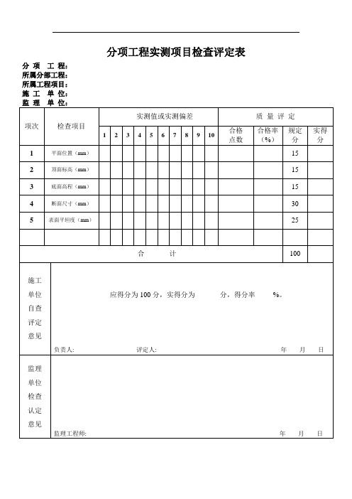 分项工程实测项目检查评定表