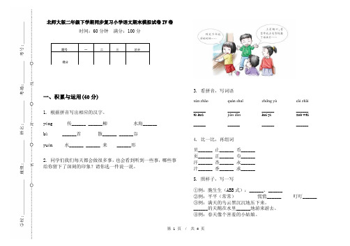 北师大版二年级下学期同步复习小学语文期末模拟试卷IV卷