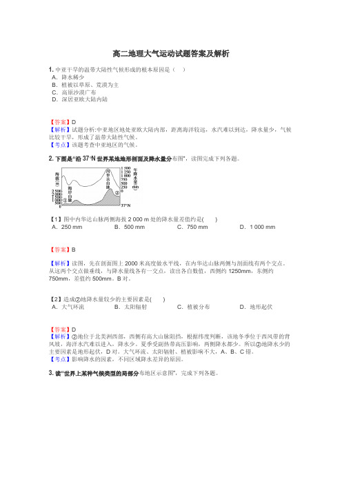 高二地理大气运动试题答案及解析
