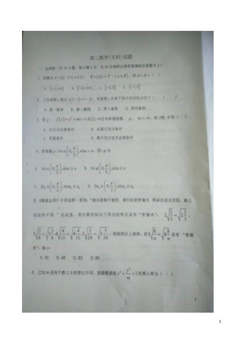 2017-2018学年河北省蠡县中学高二下学期期中考试数学(文)试题(扫描版)