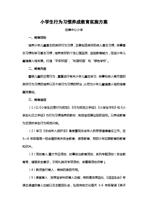 小学生行为习惯养成教育实施方案