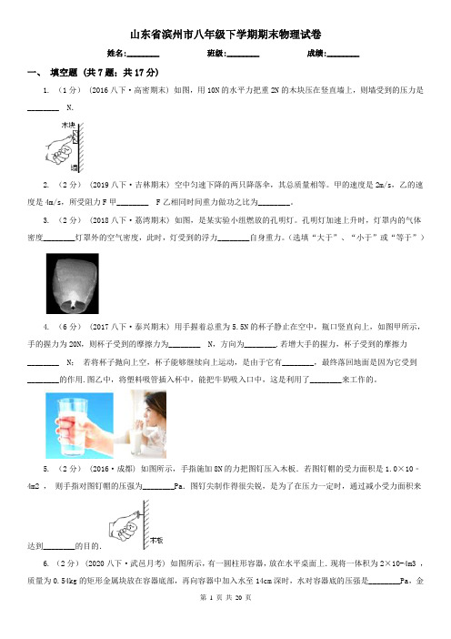 山东省滨州市八年级下学期期末物理试卷