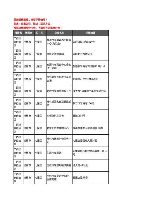 新版广西壮族自治区桂林市七星区汽车装潢企业公司商家户名录单联系方式地址大全32家